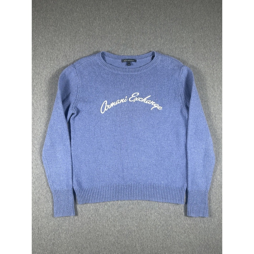 Armani Exchange Women's Blue Script Logo CrewneckPullover Sweater XS